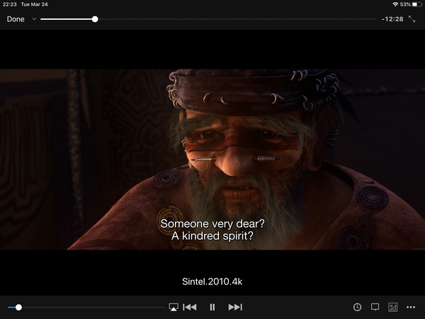 Video file playback screen of VLC app.